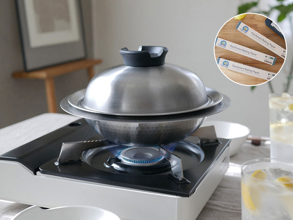 《イフユーケア/ベイキングペーパーセット》【Arnest/アーネスト】とにかく洗いやすいステンレス卓上鍋/のせるだけ蒸し器