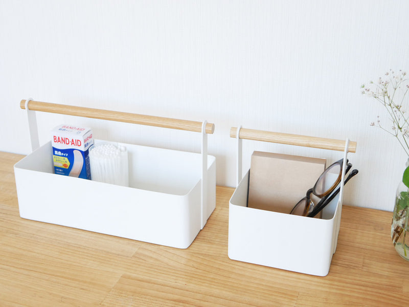 tosca(トスカ)ツールボックス、スチール製本体と天然木バーを使用した家庭用・オフィス用収納バスケット、蓋と取っ手付き