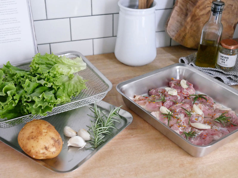 la baseの18-8ステンレス製角バット、角ザル、角プレートのセット