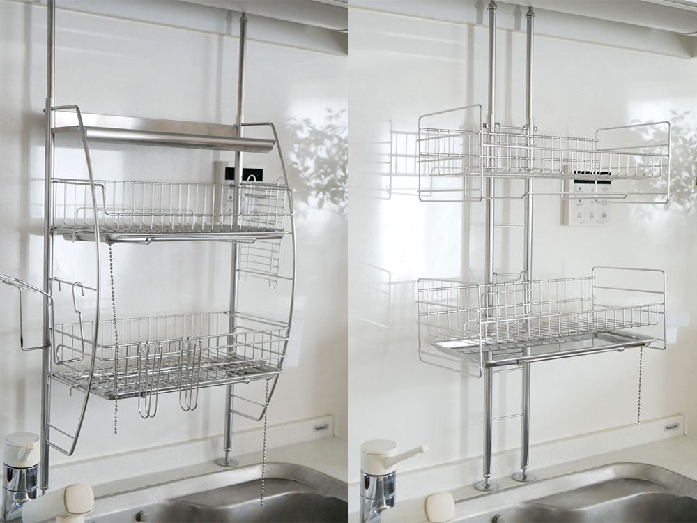 キッチンの棚に設置された【bws SELECTION】流れるつっぱり水切りラック