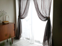 natsusobikuのリネン100%麻製クリップ留めグレーシルバーレースカーテン、窓を優雅に飾る