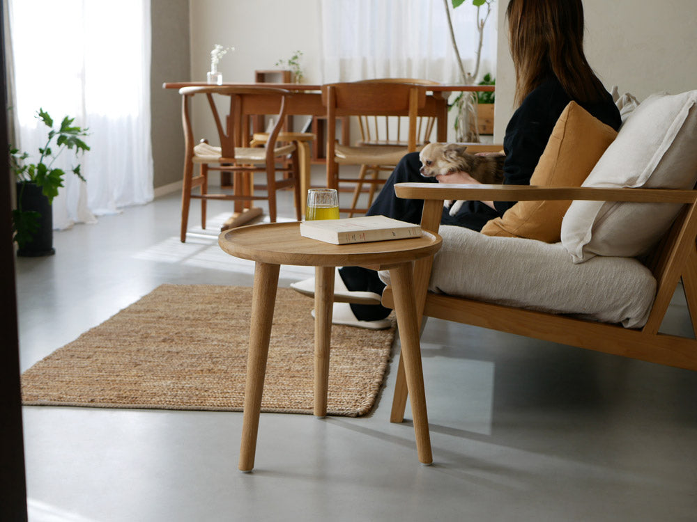 サンフラワーラタン製チーク無垢材サイドテーブル