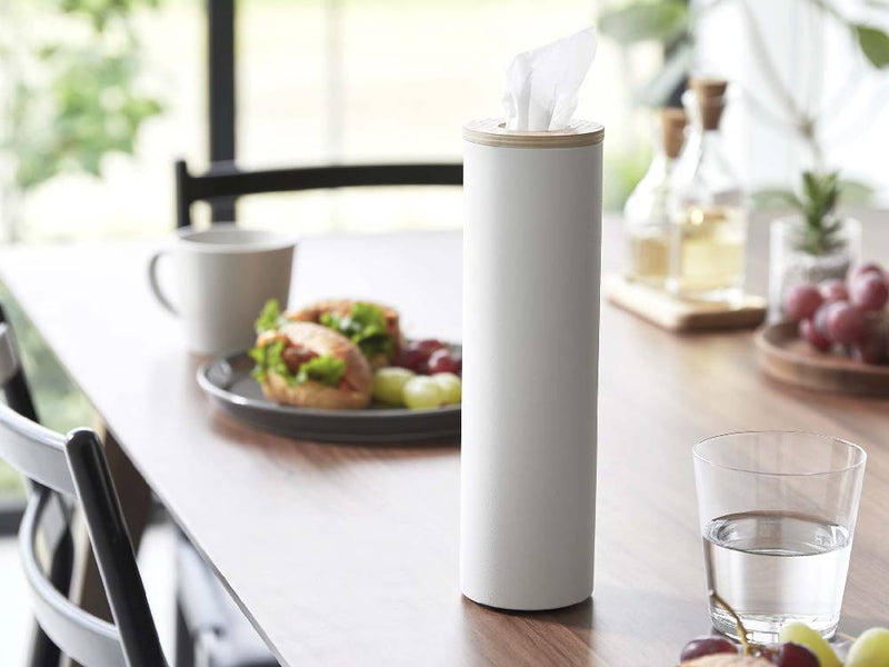 スチールと天然木材を使用した瓶型デザインのティッシュケース「RIN/リン」