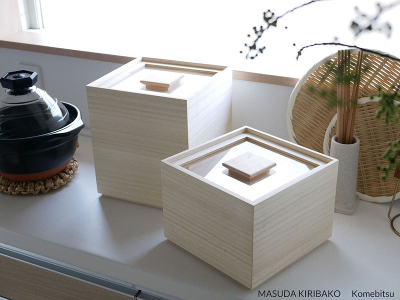 増田桐箱店の木製蓋付き米びつ