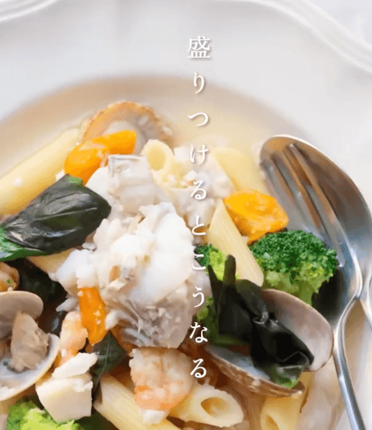 ワンパンで具沢山アクアパッツァペンネ🐟✨
