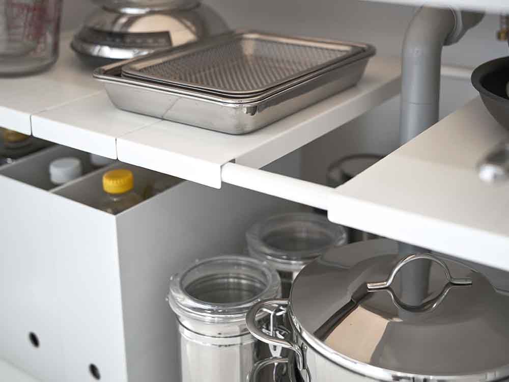 YAMAZAKIタワー2段伸縮シンク下ラック スチール製