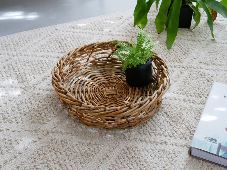 ナチュラルウィッカーバスケットと室内植物