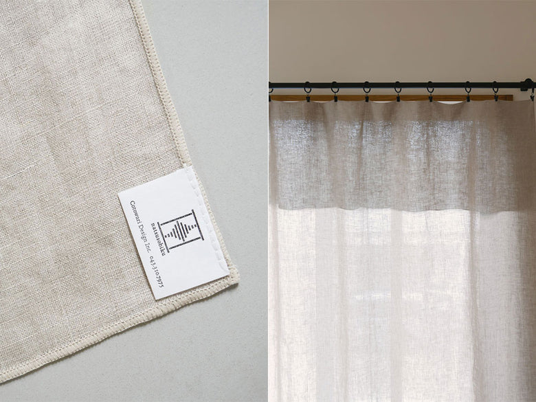 natsusobiku製リネン100％のクリップ留めカーテン1枚が窓に掛けられている様子