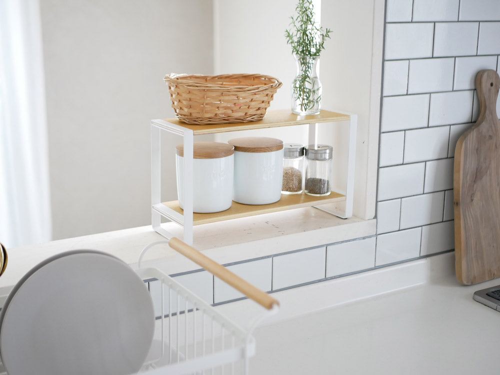 toscaトスカブランドのキッチンラック、スチールと天然木棚付き