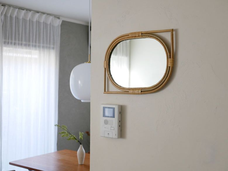 Creer製ラタン・レザーユグラスミラー