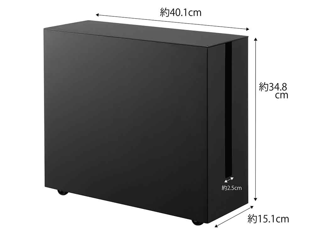 タワーのキャスター付きケーブル収納ラックがデスク上に配置されている