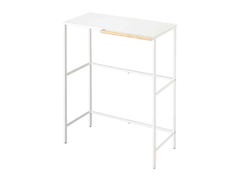 YAMAZAKIタワーの伸縮ゴミ箱上ラック、木製棚とフック付き