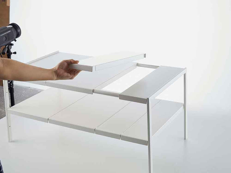 グレーのタワー2段伸縮シンク下ラック