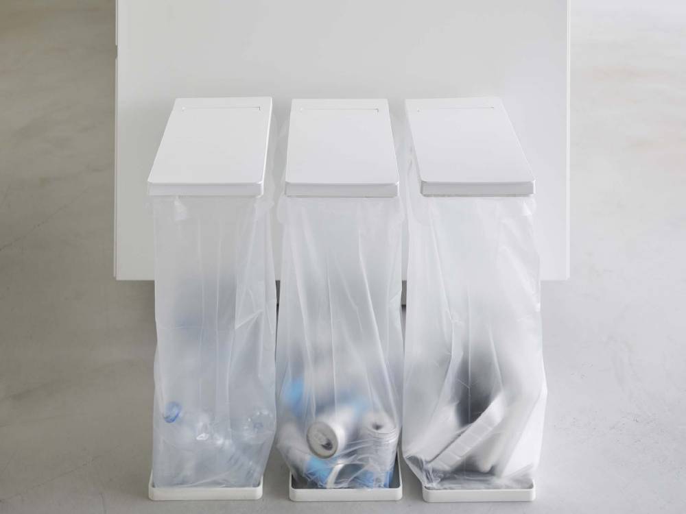 銀色のデザイン性に優れた分別ゴミ袋ホルダー