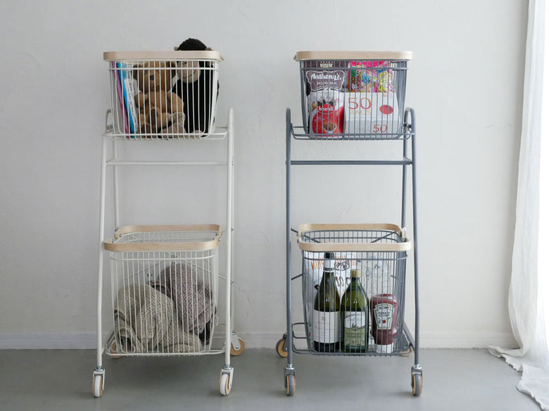 スチール製の2段バスケットワゴン