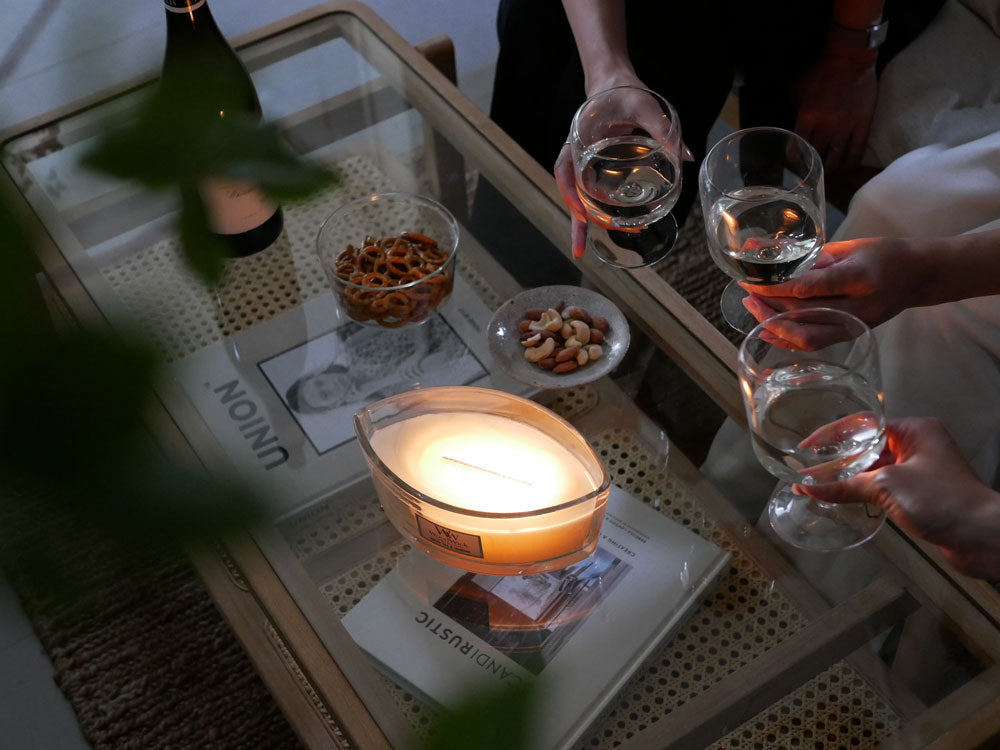 カメヤマWoodWickキャンドル ガラス製木蓋付き