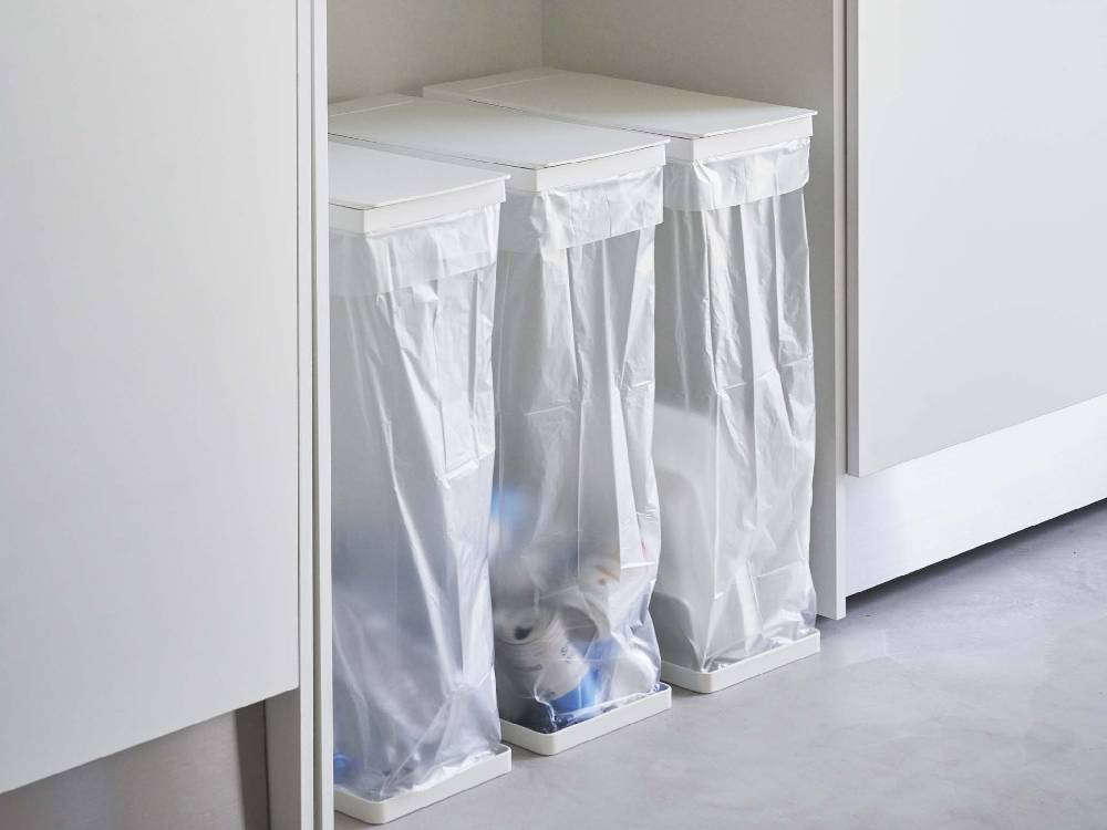 towerスリム蓋付き分別ゴミ袋ホルダー 銀色・プラスチック製