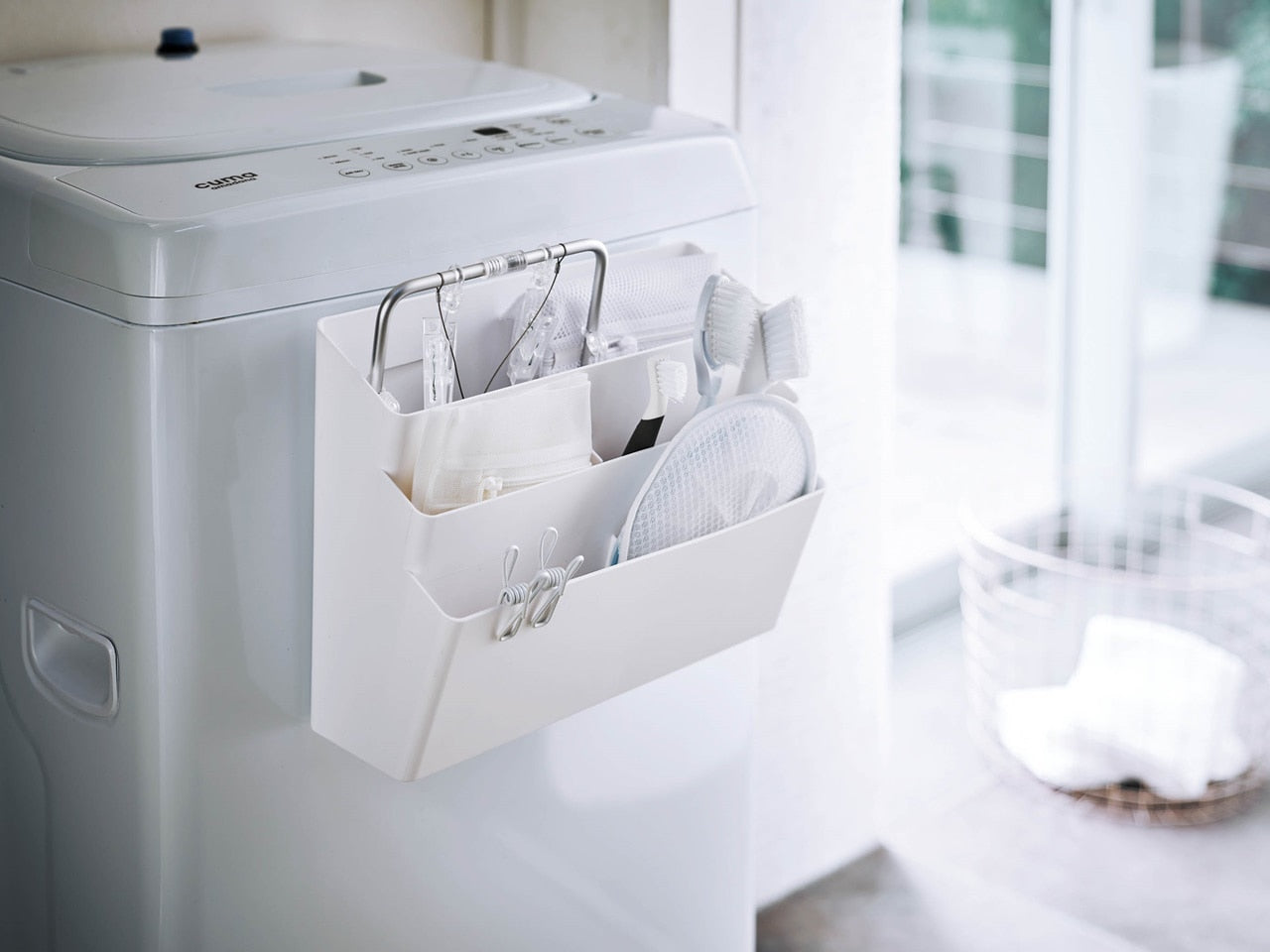 Yamazakiタワー洗濯機横用3段マグネット収納ポケット