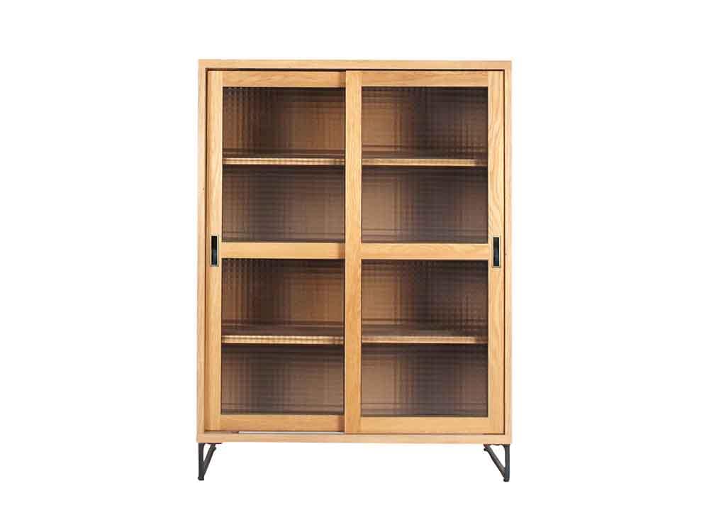 オーク無垢のスライド式ガラスキャビネット