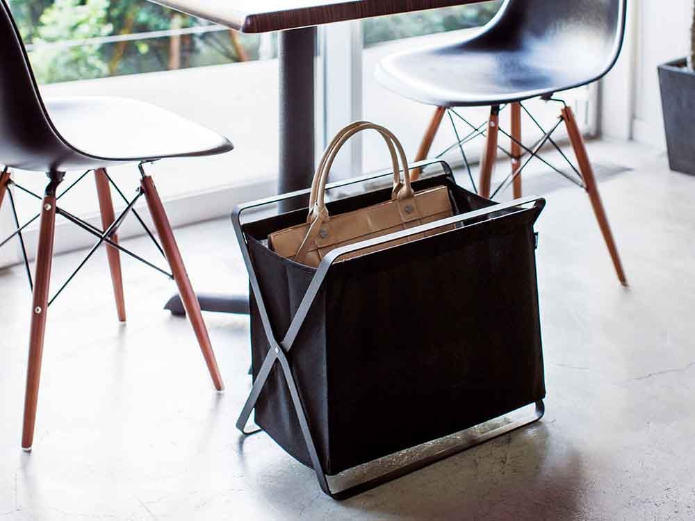 YAMAZAKI/towerの手荷物収納ボックス「タワー」、スチールフレームとポリエステルバスケットを備えた32リットル容量