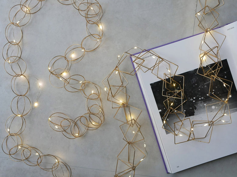 ホーンプリーズ製 LEDライトワイヤーガーランドが三角形に配置されたクリスマス用装飾