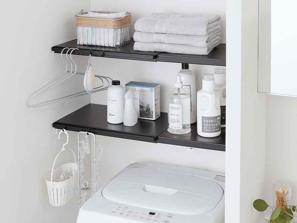 YAMAZAKIタワー伸縮棚板を使用したキッチン棚