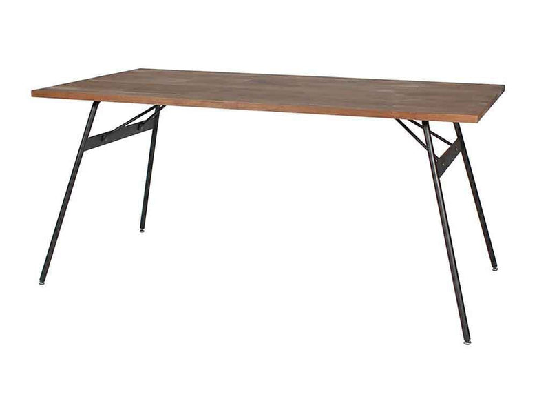 ウォルナット表面とスチール脚のダイニングテーブル