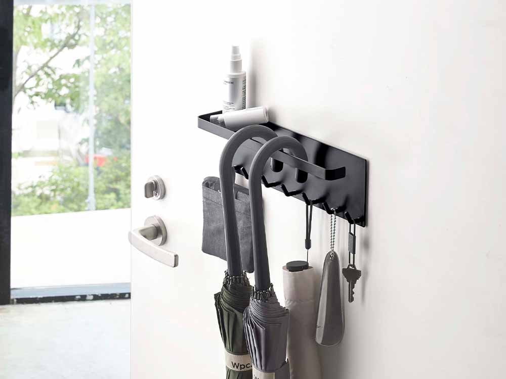 Yamazaki/tower製トレー付き銀色マグネットアンブレラホルダー