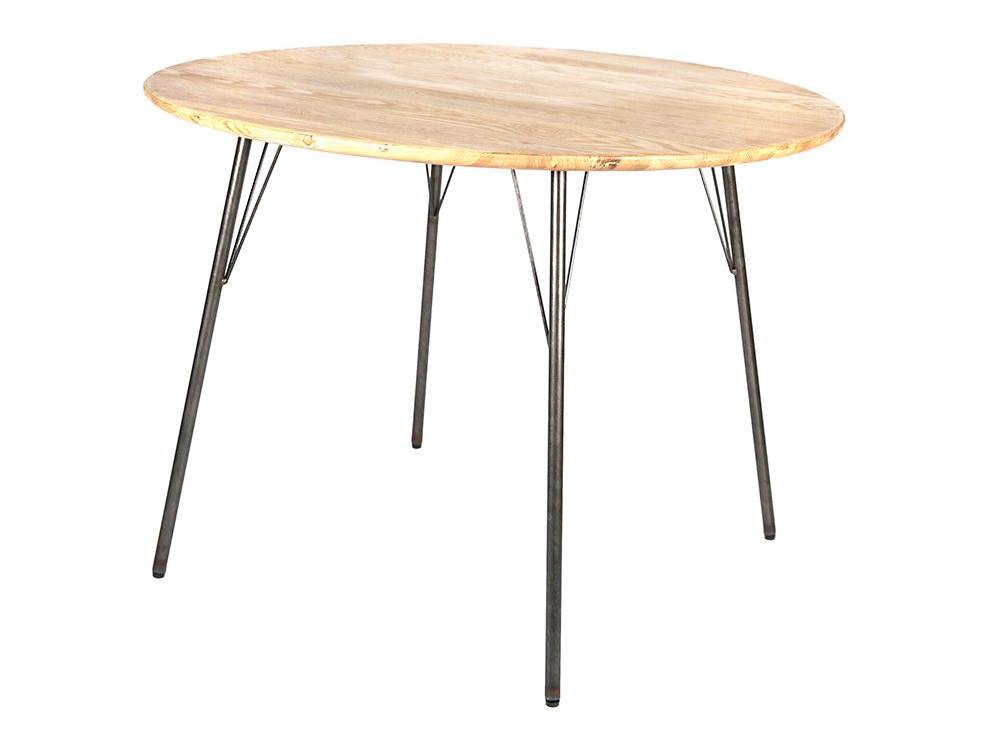 アデペシュのオーク突板とアイアン脚の丸型ダイニングテーブル