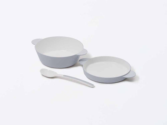 タックのイエローキッズスープボウルセットとスプーン