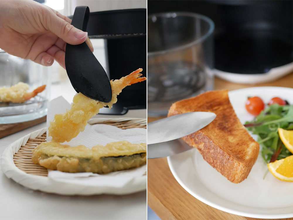 ガラスノンフライオーブンpottilで揚げ物を調理する様子