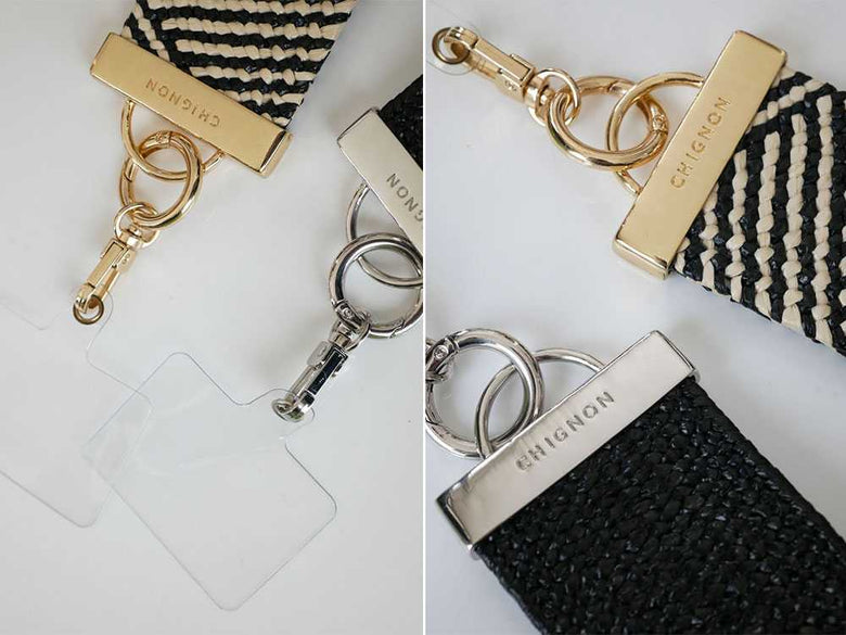 ビニールリボン付き銀色スマホストラップ