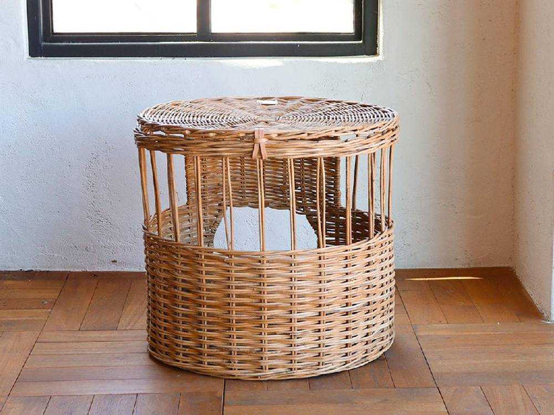 蓋付きラタン製おしゃれなねこハウス