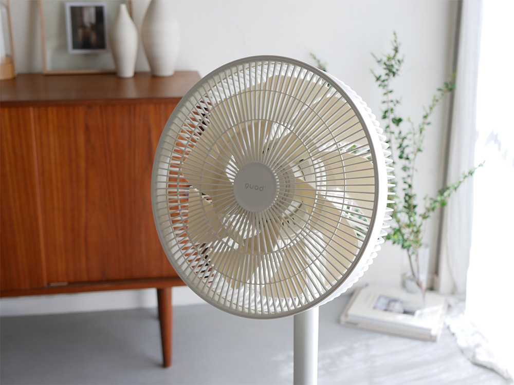 リビングに置かれた観葉植物とスマートエアDCファン