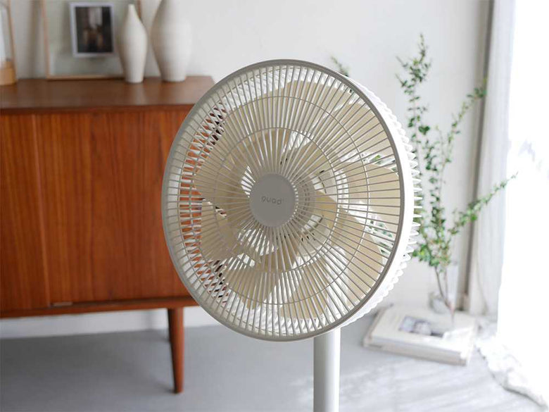 リビングに置かれた観葉植物とスマートエアDCファン