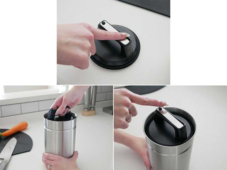 密閉できるステンレス製生ゴミキャニスターと蓋