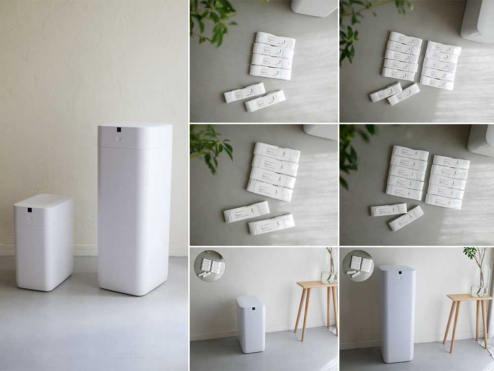 全自動ゴミ箱と観葉植物が調和する室内風景