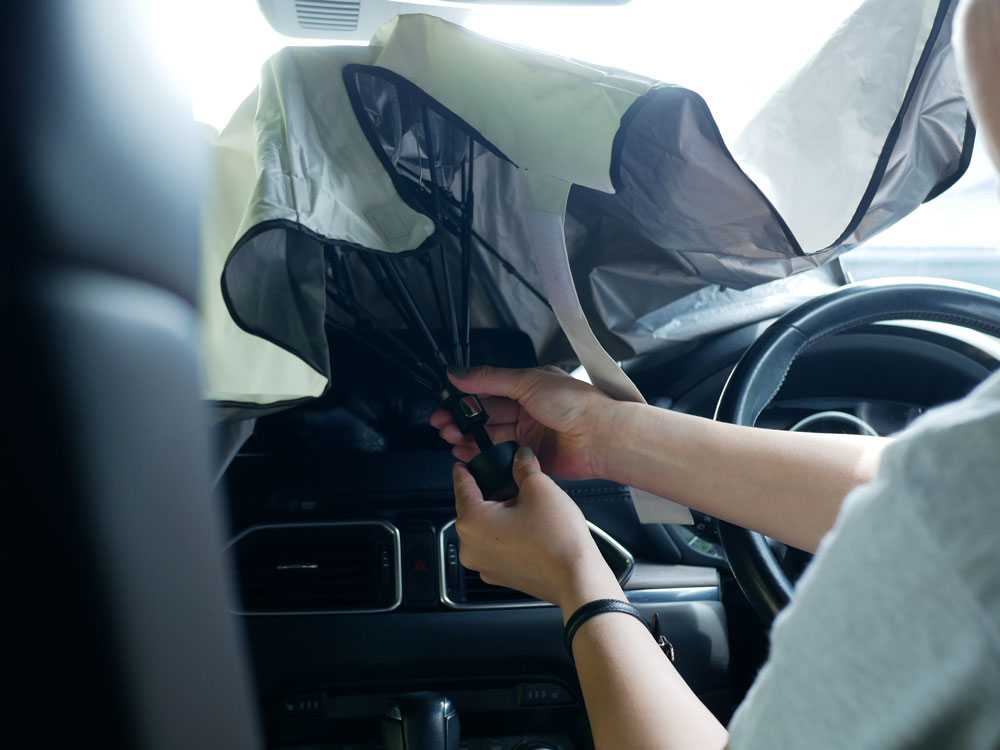 車内のドア、シート、ミラーが写る風景