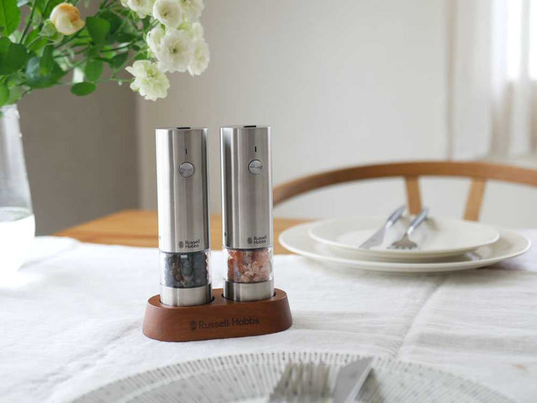 充電式ミルソルト＆ペッパーミニ2本とスタンドのセット