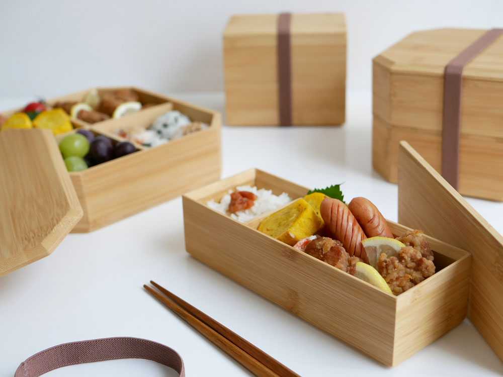 竹製の多層お重、上品なデザイン