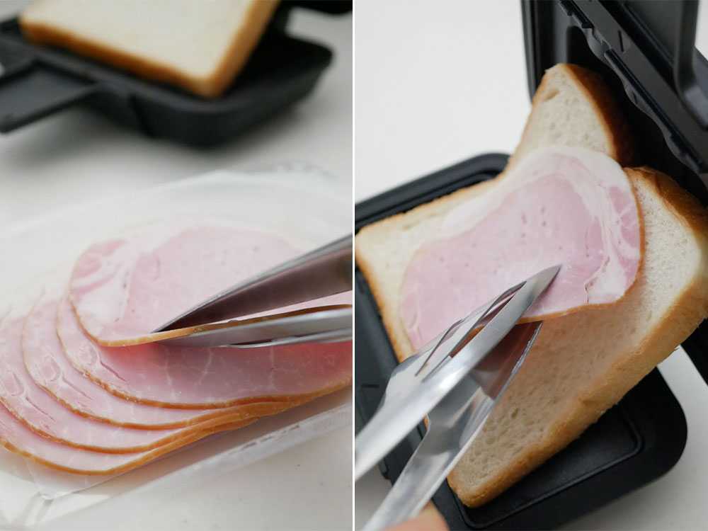 CBJAPANホットサンドメーカーで焼いたチーズとソーセージのサンドイッチ