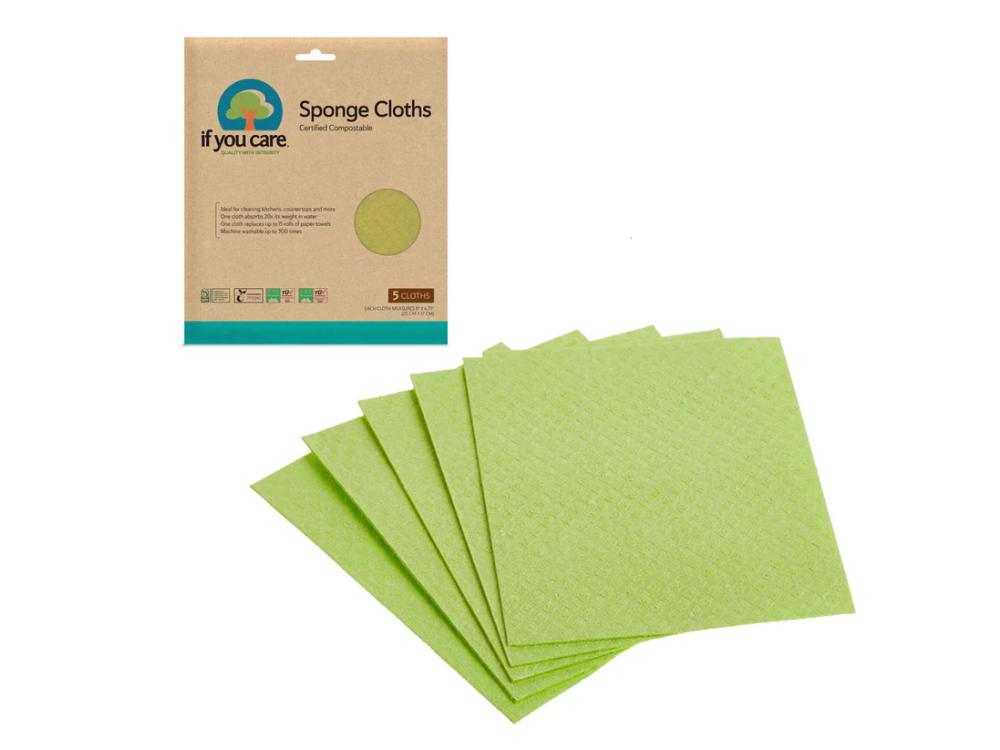 【if you care/イフユーケア】コンポスト&USDAバイオベース認証 100%ナチュラル高吸水スポンジクロス（5枚入）