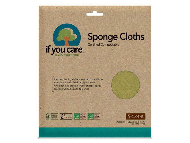 【if you care/イフユーケア】コンポスト&USDAバイオベース認証 100%ナチュラル高吸水スポンジクロス（5枚入）