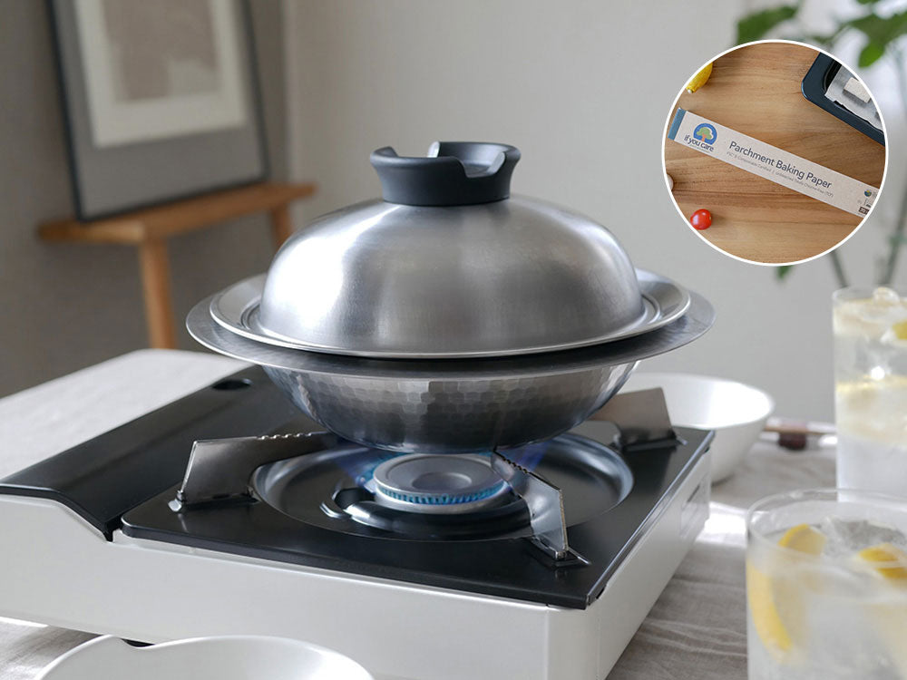 《イフユーケア/ベイキングペーパーセット》【Arnest/アーネスト】とにかく洗いやすいステンレス卓上鍋/のせるだけ蒸し器