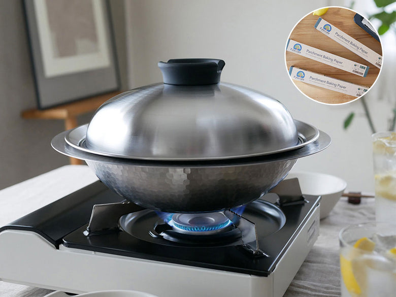 《イフユーケア/ベイキングペーパーセット》【Arnest/アーネスト】とにかく洗いやすいステンレス卓上鍋/のせるだけ蒸し器