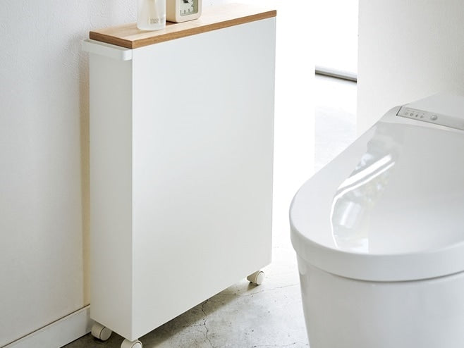スリムハンドル付き木製トイレラック