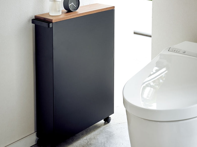 ヤマザキ製タワー型ハンドル付きスリムトイレラック