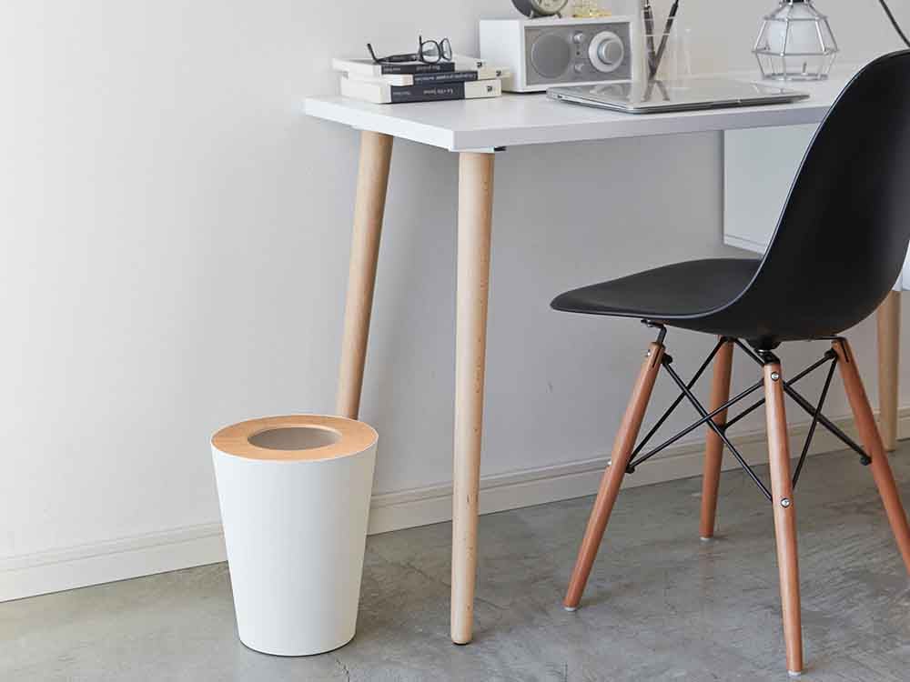 RIN/リン トラッシュカン、木蓋とスチール製のごみ箱