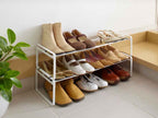 YAMAZAKI/frameの伸縮シューズラック、スチール棚付き
