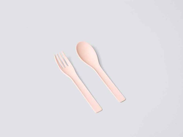 イデアコ製ピンクのバンブーパメラミンカトラリー2+2セット